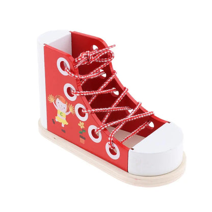 Montessori LaceUp Buddy – Wooden Lacing and Shoe-Tying Practice Toy for Toddlers