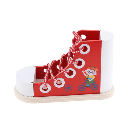 Montessori LaceUp Buddy – Wooden Lacing and Shoe-Tying Practice Toy for Toddlers