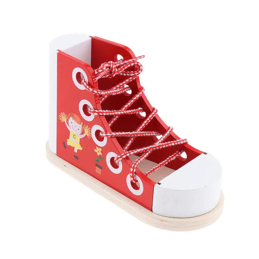 Montessori LaceUp Buddy – Wooden Lacing and Shoe-Tying Practice Toy for Toddlers