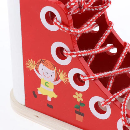 Montessori LaceUp Buddy – Wooden Lacing and Shoe-Tying Practice Toy for Toddlers